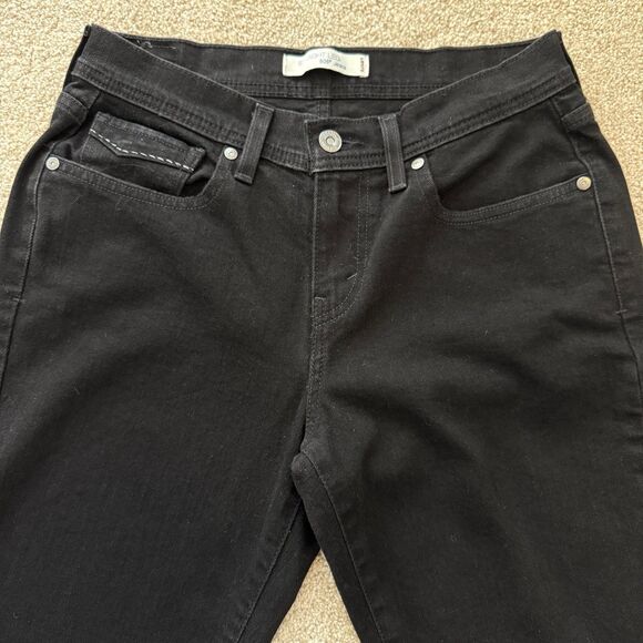 Levi’s 505 Straight Leg Mid-Rise Stretch Black Wash Denim Jeans Women Size 4M - Picture 3 of 12
